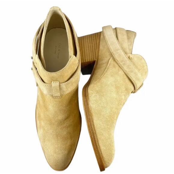 RAG & BONE Harley Ankle Boots Dune Camel Italian Suede Booties Block Heel 10 NIB - Picture 2 of 11